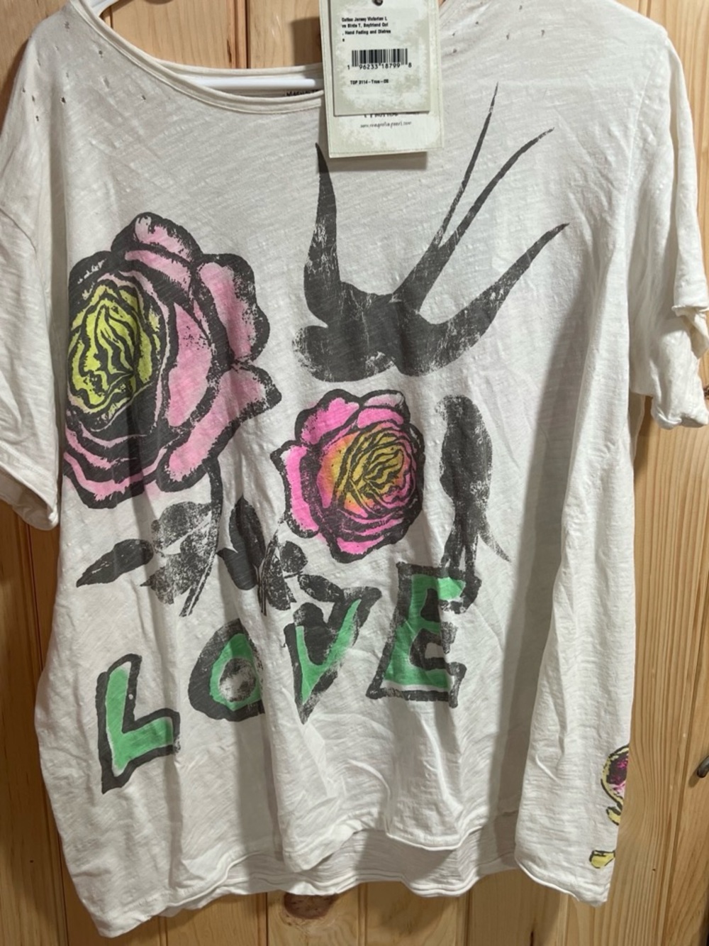 Magnolia Pearl White Tee with Pink & Yellow Floral 'LOVE' Graphic